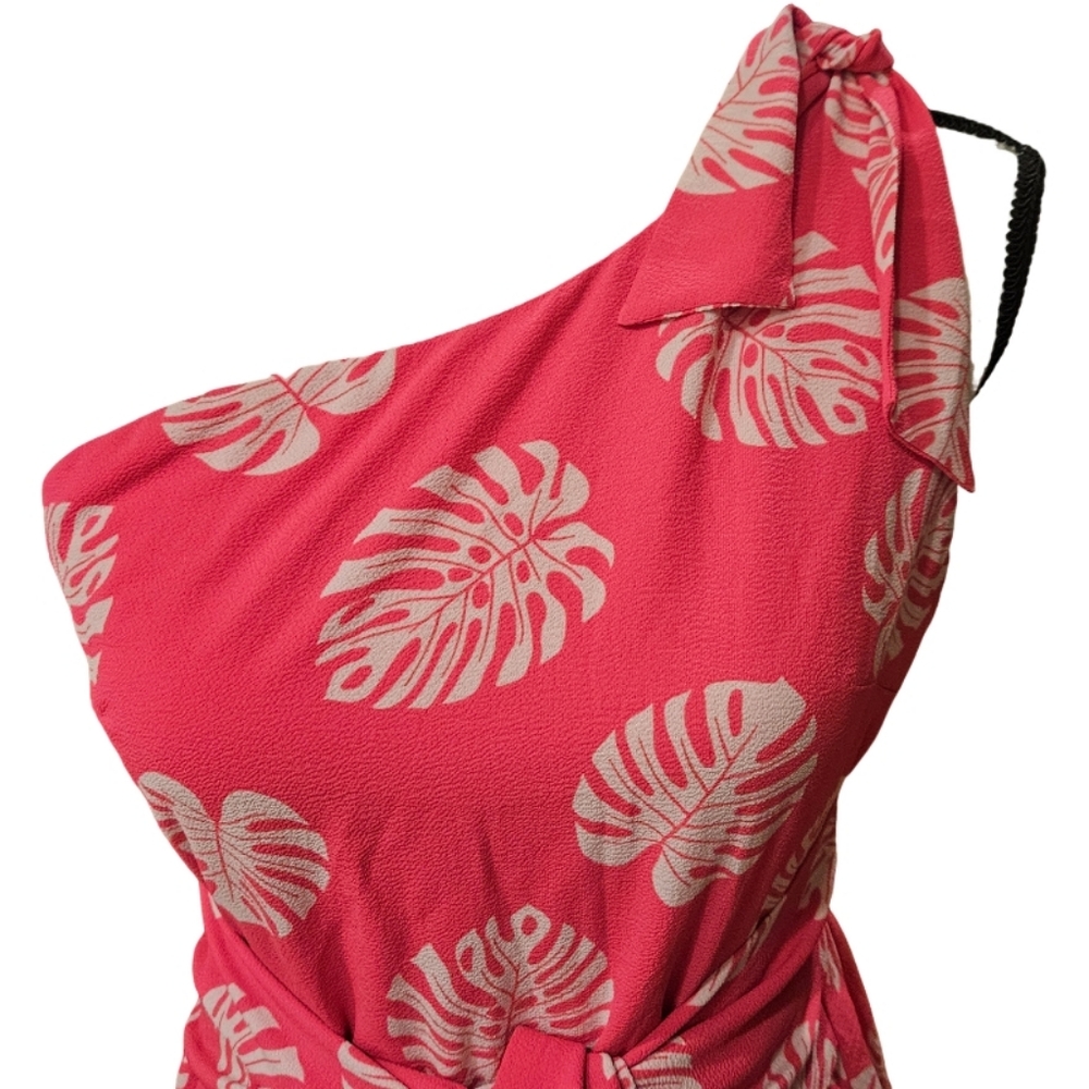CATO Pink One-Shoulder Dress with Leaf Print - Picture 3 of 10